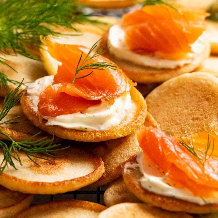 Pile of Blini with smoked salmon