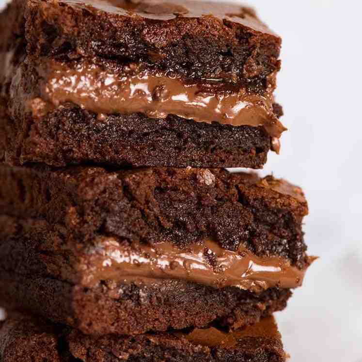 Close up of stack of Outrageous Nutella Brownies