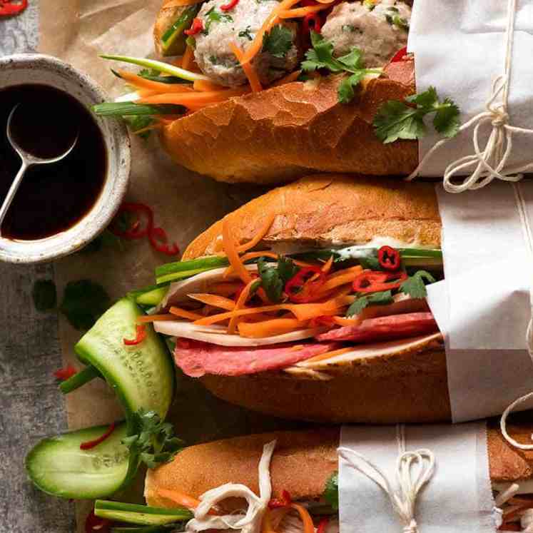 Overhead photo of Banh Mi (Vietnamese Sandwich Baguette)