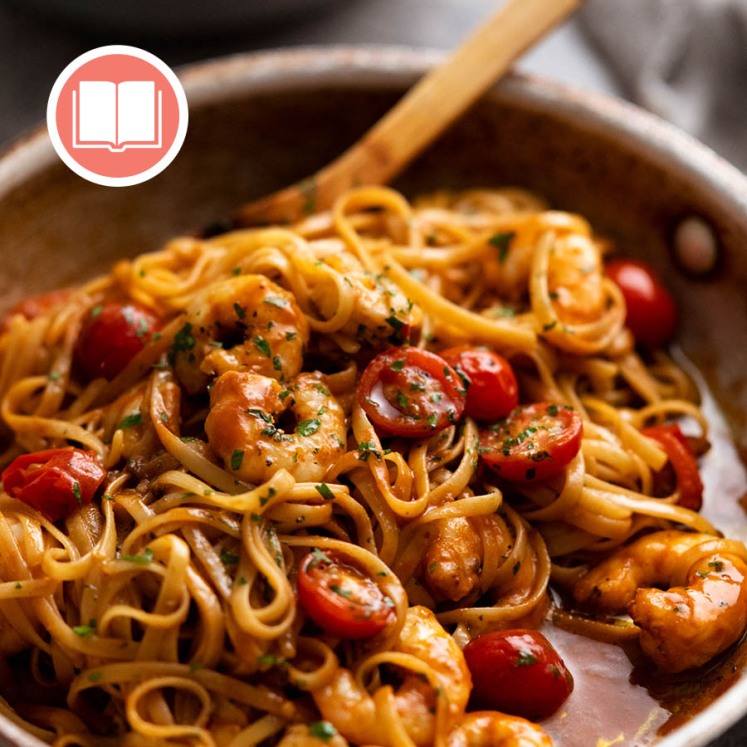 Prawn pasta from RecipeTin Eats "Dinner" cookbook by Nagi Maehashi