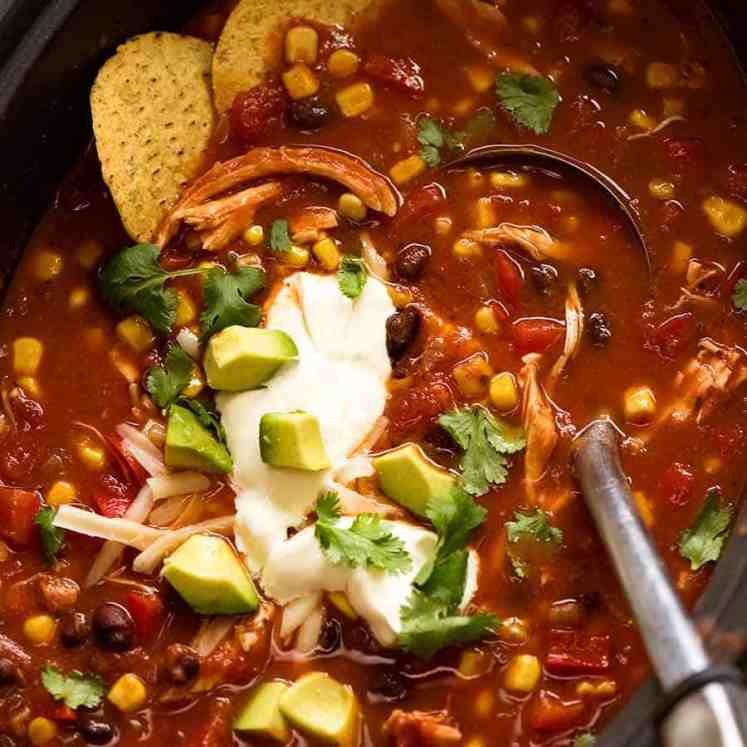 Mexican Chicken Soup being cooked in a slow cooker