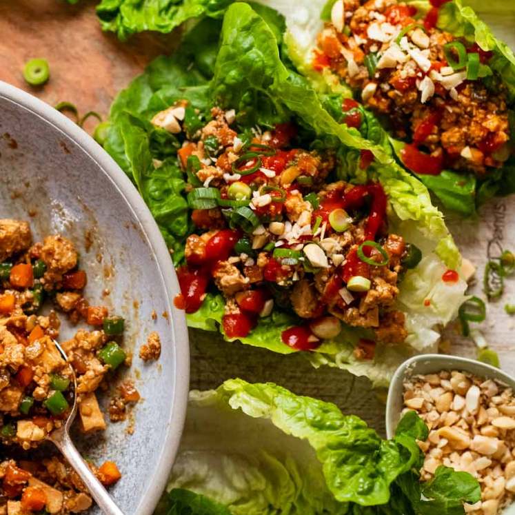 Close up of Vegetarian lettuce wraps - san choy bow